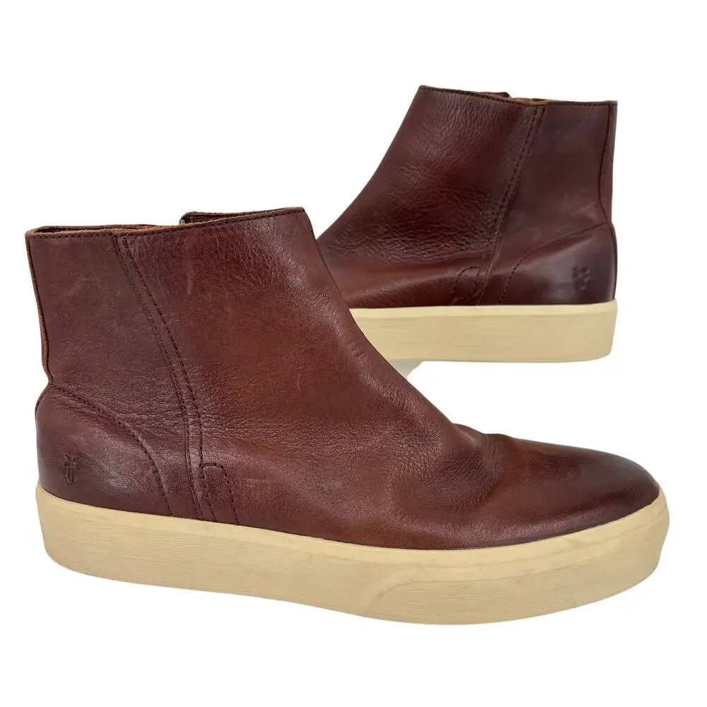 Frye Beacon Boots Mens Size 11.5 Brown Leather Inside Zip Casual Dress